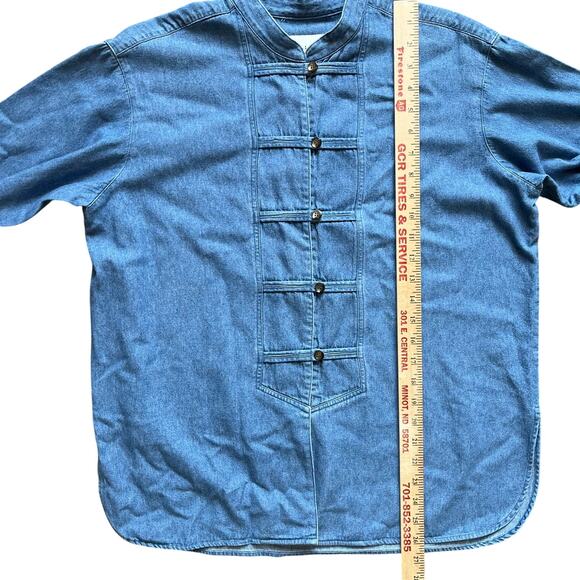 J. Jill Shirt Blouse Top Sz Petite Small Blue Denim Mandarin Coller 100% Cotton - Picture 8 of 9